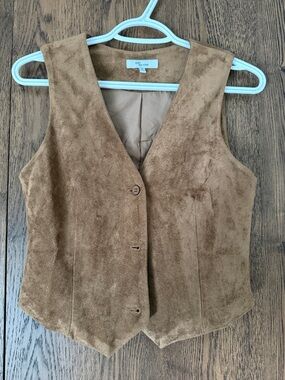 Brown Suede-Look Button Front Vest